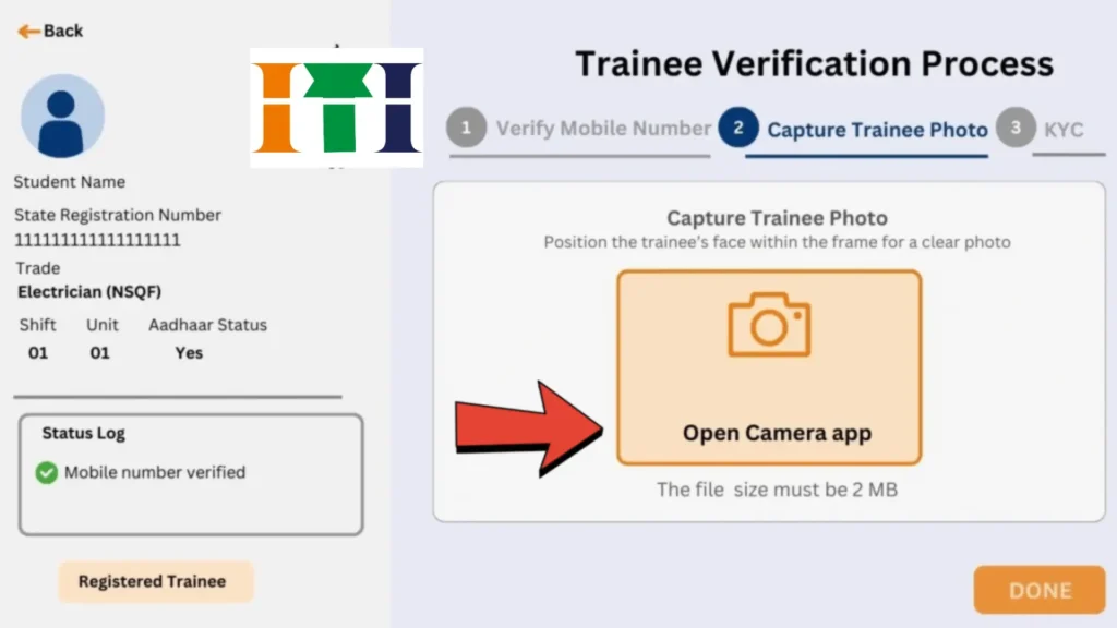 Trainee Verification Process Screenshot Showing Capture Trainee Photo verification on Skill India Portal 2024

