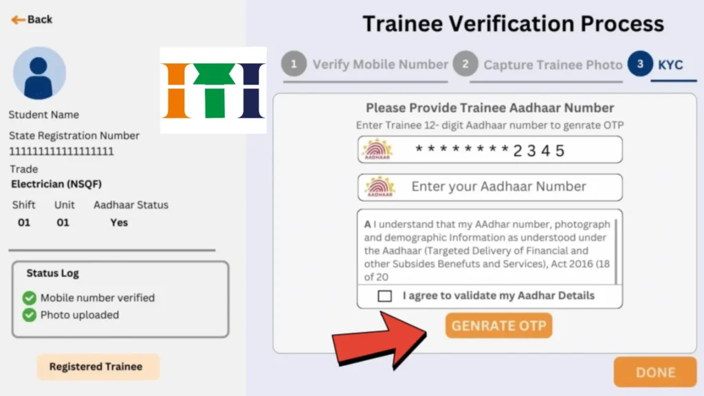 Trainee Verification Process Screenshot Showing KYC  verification on Skill India Portal 2025
