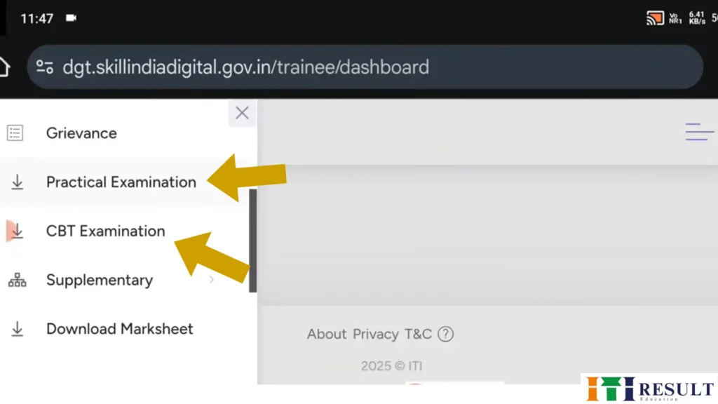 Showing the Practical Examiunation or CBT Examination links